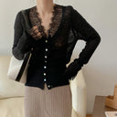 Kassandra | Lace Trim Knit Cardigan – Casual V Neck Button Front Long Sleeve