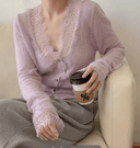 Kassandra | Lace Trim Knit Cardigan – Casual V Neck Button Front Long Sleeve