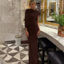 Kataleya | Draped Maxi Dress – Evening Asymmetric Cape Shoulder Ruched Waist