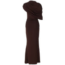 Kataleya | Draped Maxi Dress – Evening Asymmetric Cape Shoulder Ruched Waist