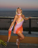 Katalina | Abstract Print Halter Neck Mini – Scarf Neck Summer Holiday Dress