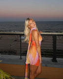 Katalina | Abstract Print Halter Neck Mini – Scarf Neck Summer Holiday Dress