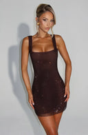 Katya | Diamante Mesh Mini – Square Neck Thick Strap Body-Con Sequin Party Dress
