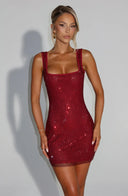 Katya | Diamante Mesh Mini – Square Neck Thick Strap Body-Con Sequin Party Dress