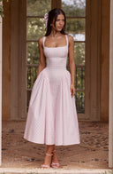 Kaydence | Gingham Square Neck Midi – Corset Bodice Full Skirt Summer Dress