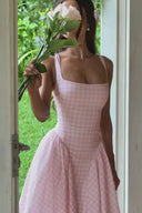 Kaydence | Gingham Square Neck Midi – Corset Bodice Full Skirt Summer Dress