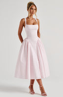 Kaydence | Gingham Square Neck Midi – Corset Bodice Full Skirt Summer Dress