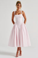 Kaydence | Gingham Square Neck Midi – Corset Bodice Full Skirt Summer Dress