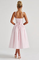 Kaydence | Gingham Square Neck Midi – Corset Bodice Full Skirt Summer Dress