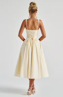 Kaydence | Gingham Square Neck Midi – Corset Bodice Full Skirt Summer Dress