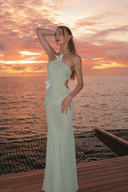 Kaylani | Mesh Halter Maxi Dress – Butterfly Applique Cut Out Side Formal Evening Gown