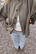 Keely | Oversized Ribbed Cardigan – Crew Neck Button Front Long Sleeve