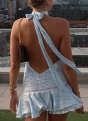 Kelly | Striped Halter Mini – Open Back Ruffle Hem Summer Party Dress