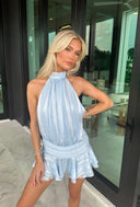 Kelly | Striped Halter Mini – Open Back Ruffle Hem Summer Party Dress