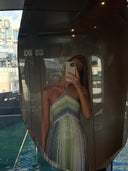 Kendall | Striped Metallic Knit Halter Maxi – Sequin Summer Wedding Guest Dress