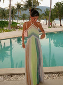 Kendall | Striped Metallic Knit Halter Maxi – Sequin Summer Wedding Guest Dress