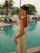 Kendall | Striped Metallic Knit Halter Maxi – Sequin Summer Wedding Guest Dress