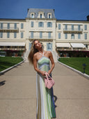 Kendall | Striped Metallic Knit Halter Maxi – Sequin Summer Wedding Guest Dress