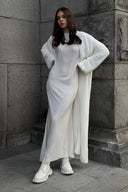 Kendra | Longline Fuzzy Cardigan – Open Front Bell Sleeve Maxi Length