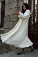 Kendra | Longline Fuzzy Cardigan – Open Front Bell Sleeve Maxi Length