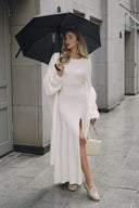 Kendra | Longline Fuzzy Cardigan – Open Front Bell Sleeve Maxi Length