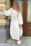 Kendra | Longline Fuzzy Cardigan – Open Front Bell Sleeve Maxi Length