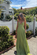 Kenley | Lace Corset Pleated Maxi Dress – Halter Sweetheart Lace Up Wedding Guest Gown