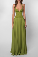 Kenley | Lace Corset Pleated Maxi Dress – Halter Sweetheart Lace Up Wedding Guest Gown