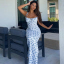 Kennedi | Floral Ruched Maxi – Spaghetti Strap Tie Front Fitted Summer Dress