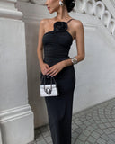 Kennedy | Ruched Maxi – One Shoulder Rose Detail Body-Con Formal Evening Dress