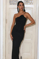 Kennedy | Ruched Maxi – One Shoulder Rose Detail Body-Con Formal Evening Dress