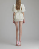 Kensley | V Neck 3D Flower Mini – Puff Sleeve Pleated Bubble Hem Party Dress