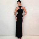 Khaleesi | Halter Maxi Dress – Evening High Neck Sleeveless Front Accent Back Slit