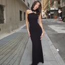 Khaleesi | Halter Maxi Dress – Evening High Neck Sleeveless Front Accent Back Slit