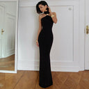 Khaleesi | Halter Maxi Dress – Evening High Neck Sleeveless Front Accent Back Slit