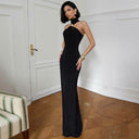 Khaleesi | Halter Maxi Dress – Evening High Neck Sleeveless Front Accent Back Slit
