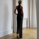 Khaleesi | Halter Maxi Dress – Evening High Neck Sleeveless Front Accent Back Slit