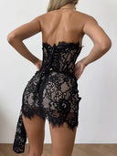 Khloe | Floral Lace Mini Dress – Evening Strapless Boned Front Lace Up Back
