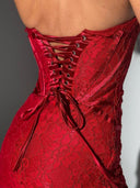 Khloe | Floral Lace Mini Dress – Evening Strapless Boned Front Lace Up Back