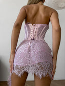 Khloe | Floral Lace Mini Dress – Evening Strapless Boned Front Lace Up Back