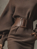 Kianna | Textured Mini Dress – Casual Boat Neck Belted Balloon Sleeve