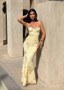 Kiara | Floral Embroidered Spaghetti Strap Maxi – Corset Fishtail Wedding Guest Dress