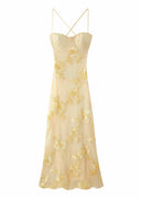 Kiara | Floral Embroidered Spaghetti Strap Maxi – Corset Fishtail Wedding Guest Dress