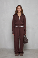 Kimber | Knit Two Piece Set – Casual Zip Front Collar Wide Leg Pants