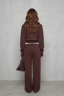 Kimber | Knit Two Piece Set – Casual Zip Front Collar Wide Leg Pants