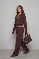 Kimber | Knit Two Piece Set – Casual Zip Front Collar Wide Leg Pants