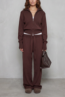 Kimber | Knit Two Piece Set – Casual Zip Front Collar Wide Leg Pants