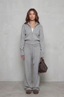 Kimber | Knit Two Piece Set – Casual Zip Front Collar Wide Leg Pants