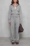 Kimber | Knit Two Piece Set – Casual Zip Front Collar Wide Leg Pants