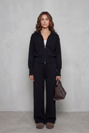 Kimber | Knit Two Piece Set – Casual Zip Front Collar Wide Leg Pants